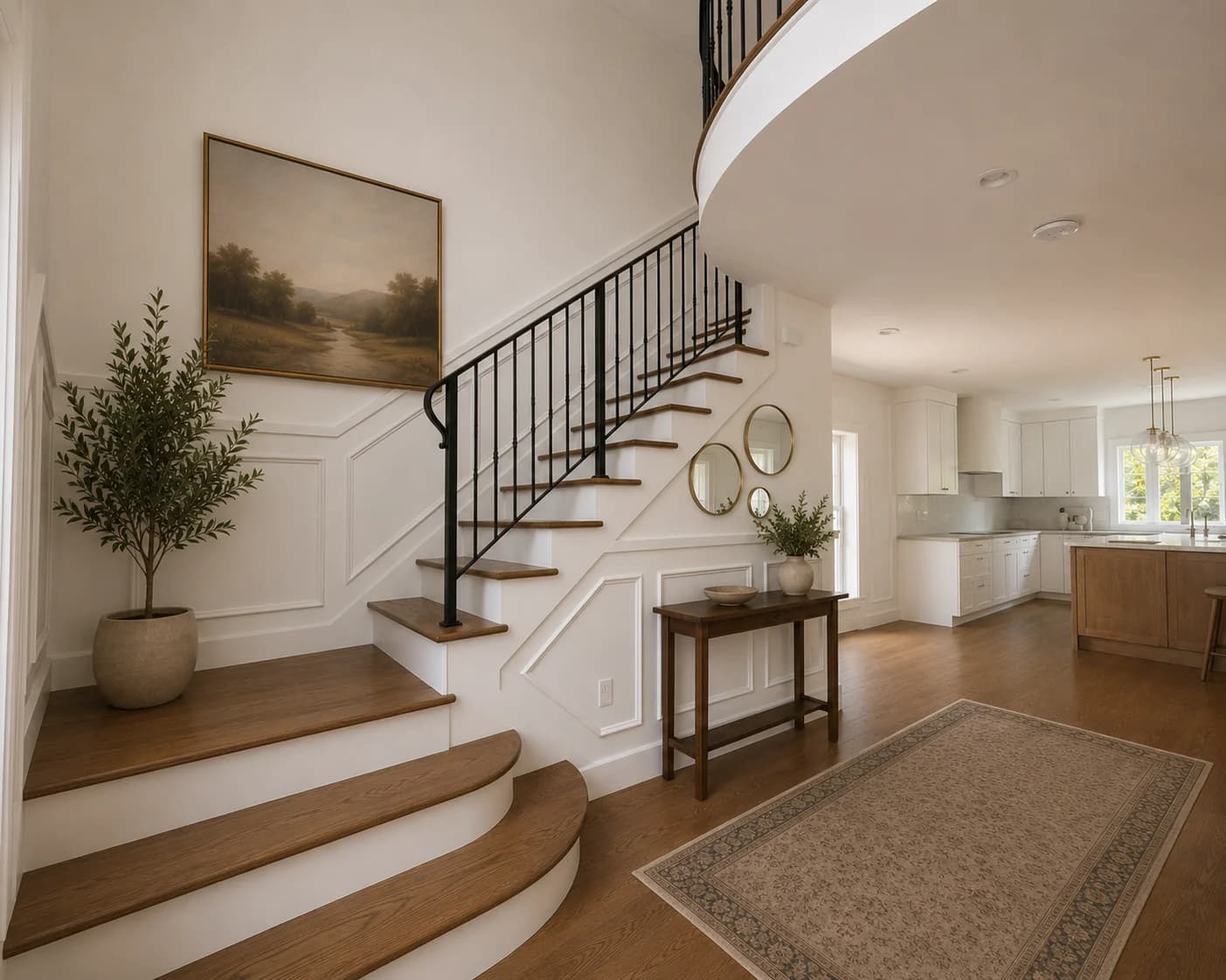 Curved staircase and foyer