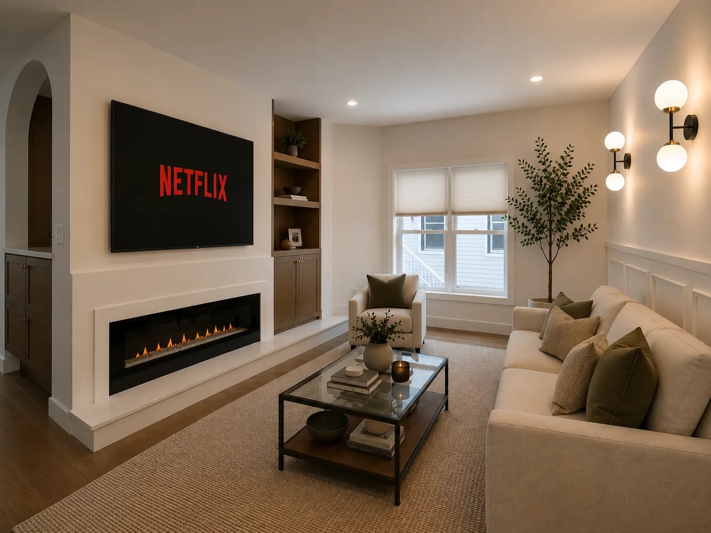 Living room and fireplace